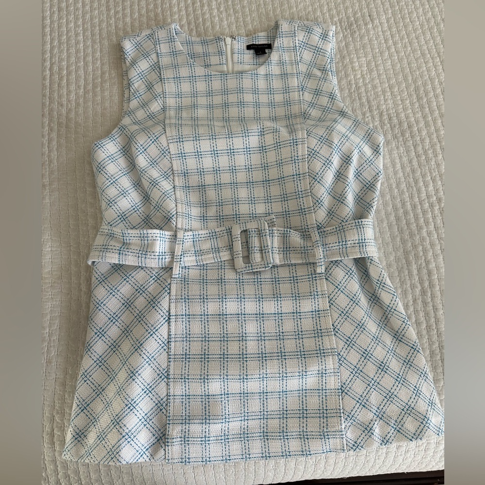 Never worn belted blue and white top